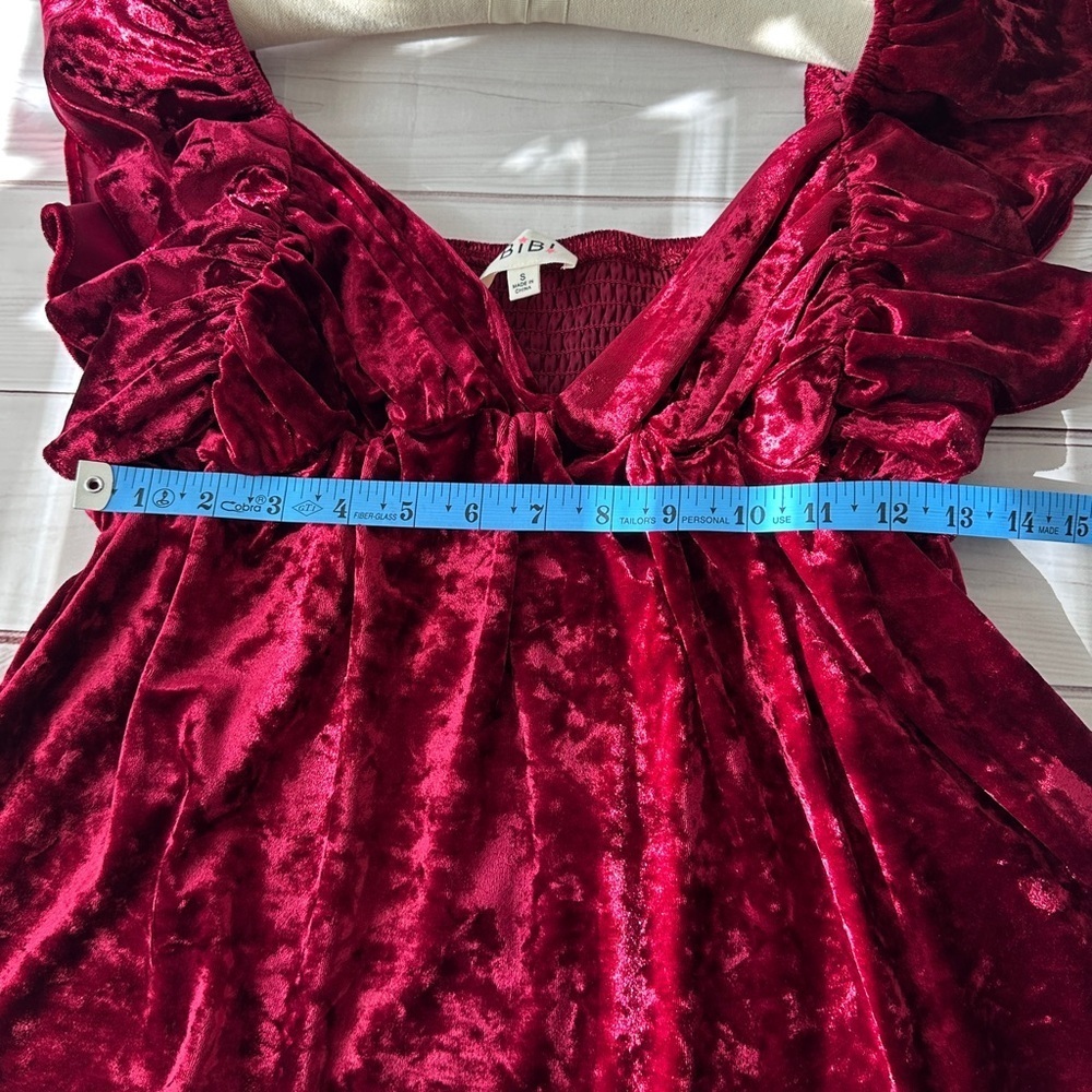 BiBi Red Crushed Velvet Ruffle Sleeve Top – Size Small ❤️✨ Date Night Party - Picture 5 of 7